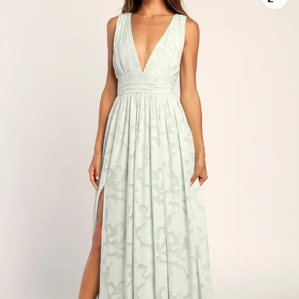 Lulu's Green Plunge Neck Slit Maxi Gown